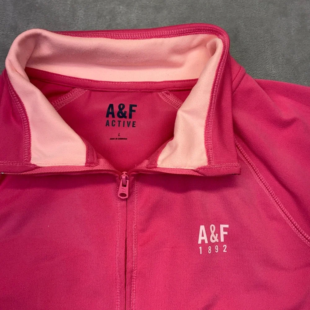 Abercrombie Fitch Active Pink Quarter Zip Pullover L/S Athletic‎ Junioer Sz L